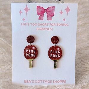 Retro Table Tennis Paddle acrylic Earrings Sporty Set Ping Pong
